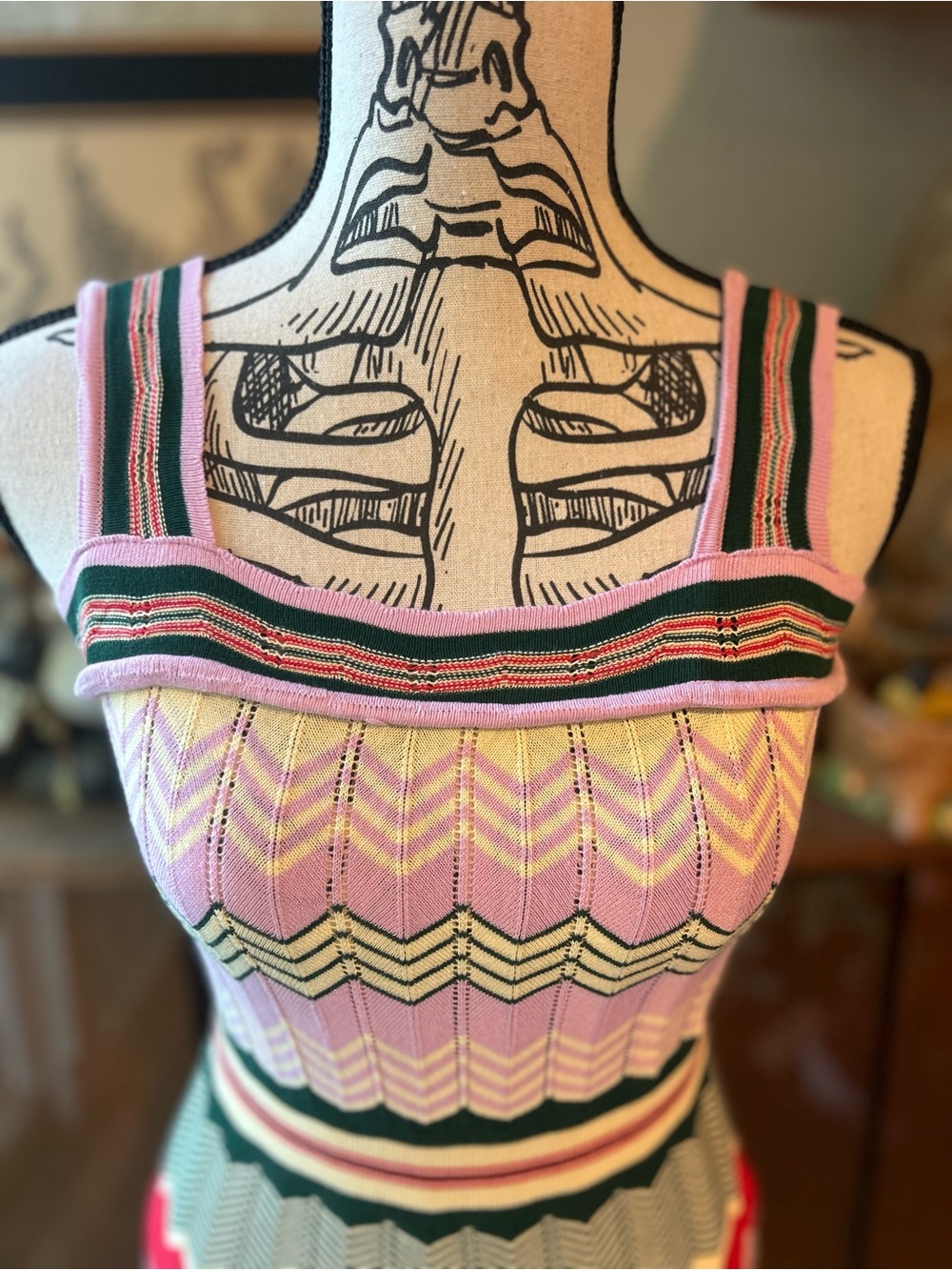 Striped Knit Maxi Dress in Pink and Green - Picture 6 of 6